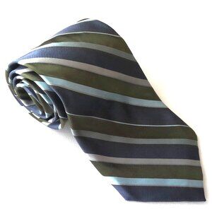 Calvin Klein Men's Silk Neck Tie Striped Blue Green Gray 59" X 3 1/2" EUC